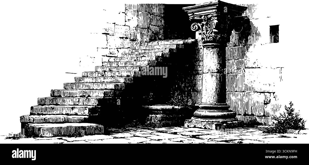 Gravure complexe de la façade historique avec des détails sculptés. Illustration de Vecteur