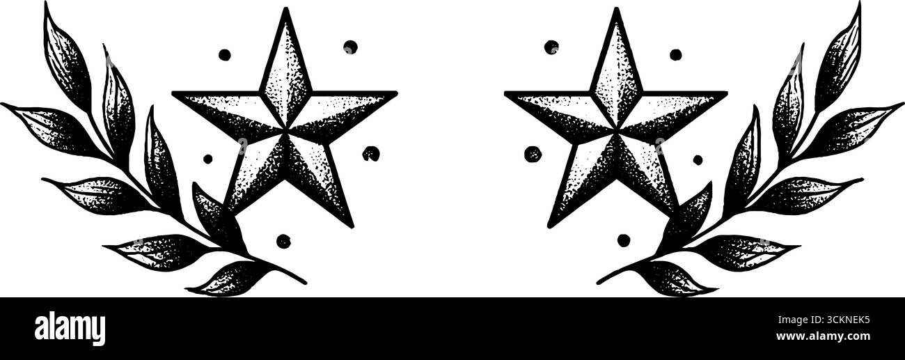 Design vintage d'étoiles et de feuilles gravées pour les projets d'art décoratif et d'artisanat. Illustration de Vecteur