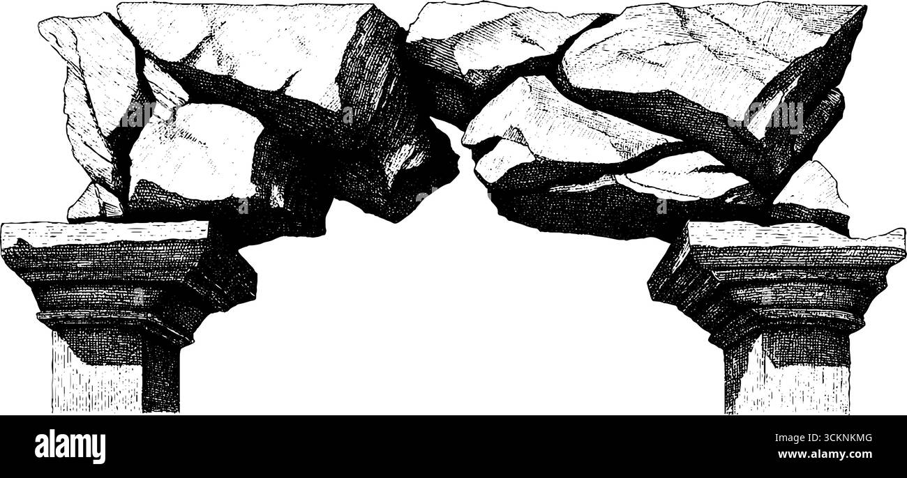 Illustration gravée d'un linteau en arc fracturé pour la conception architecturale historique. Illustration de Vecteur