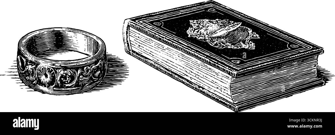 Jeu de phylactère antique gravé et d'illustration de livre pour la conception historique. Illustration de Vecteur