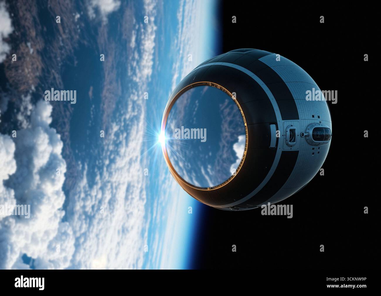 Illustration d'un satellite en orbite autour de la Terre. Banque D'Images