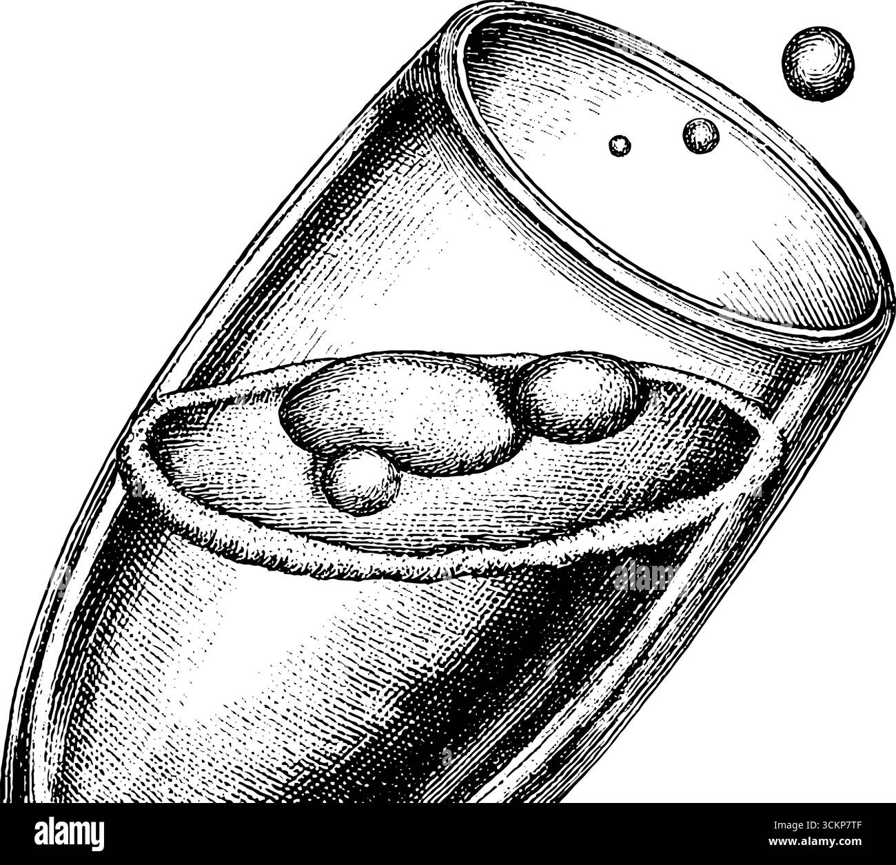 Conception de tatouage Dotwork de flûte à champagne avec des bulles montantes pour les occasions de célébration. Illustration de Vecteur