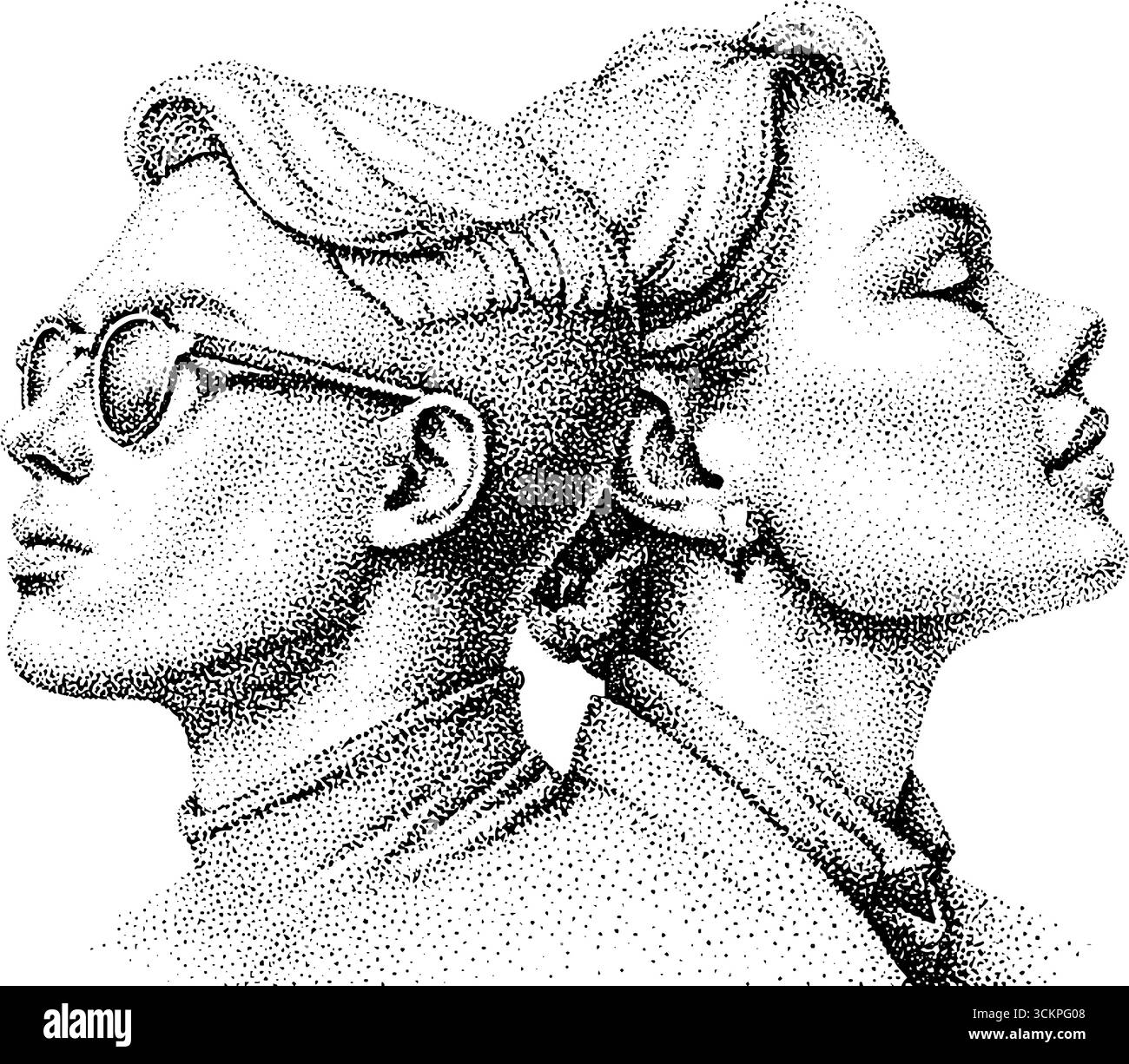 Double portrait de développeur de logiciels et ux designer dans le style dot art. Illustration de Vecteur