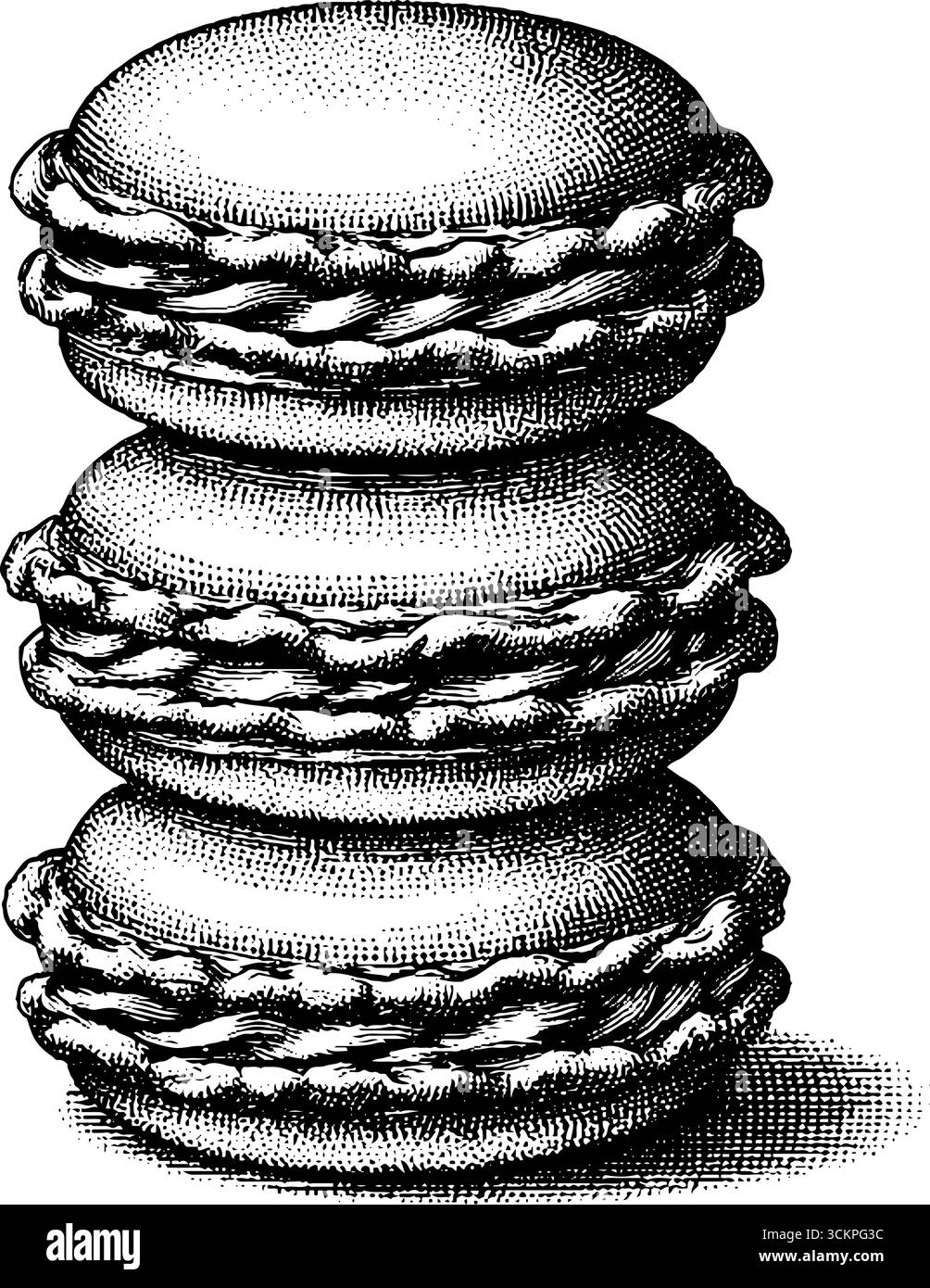 Pile de macarons inspirée du tatouage Dotwork avec des coquilles texturées pour les restaurants culinaires Illustration de Vecteur