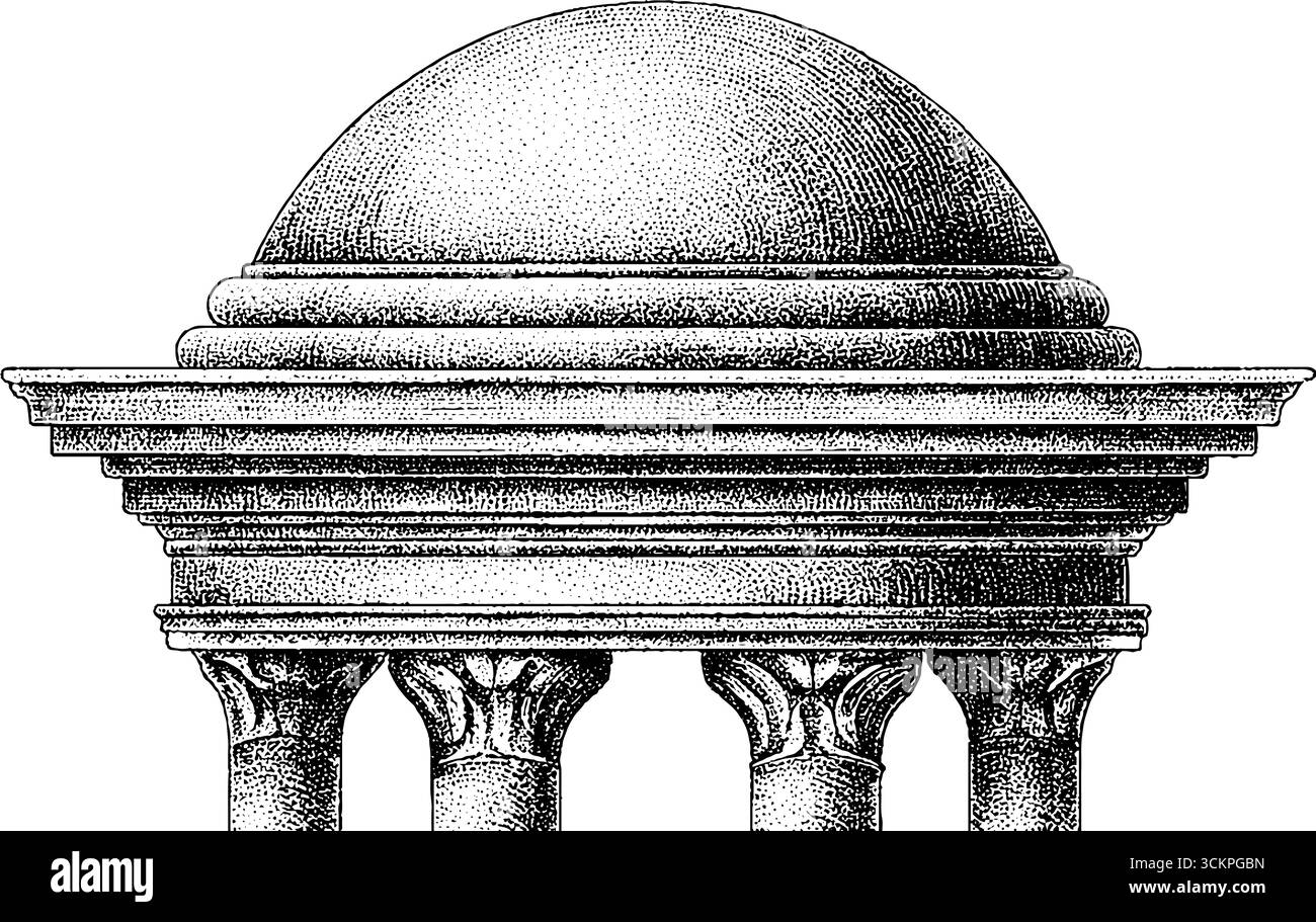 Dôme d'architecture néo-classique avec balustrade et colonnes. Illustration de Vecteur