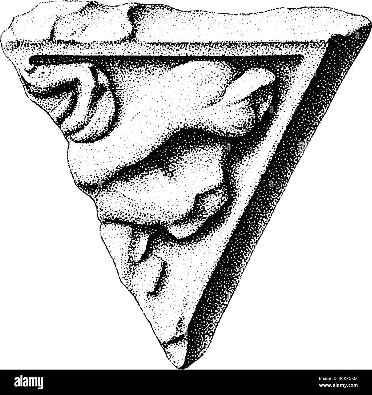 Tesson de poterie préhistorique avec des motifs incisés abstraits tracés pour l'étude archéologique et la conception d'art ancien. Illustration de Vecteur