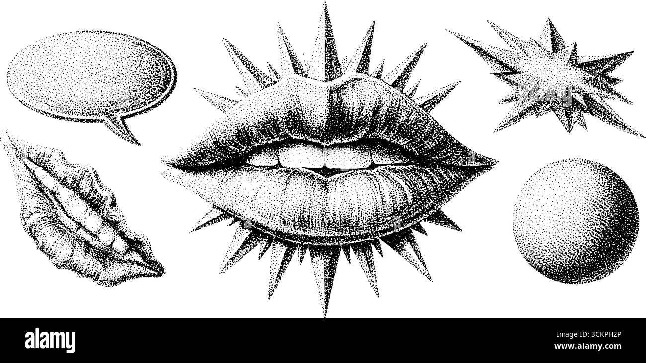 Motifs de points demi-teintes rétro avec bulles de bande dessinée et éléments pop art pour des designs créatifs. Illustration de Vecteur