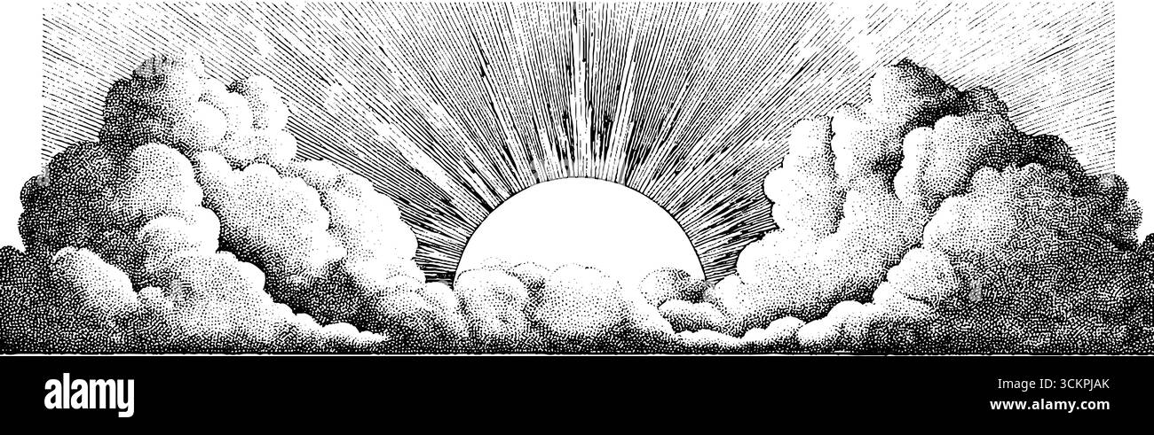 Conception de tatouage à point de couche de nuage perçant Sunbeam pour l'art et l'illustration. Illustration de Vecteur