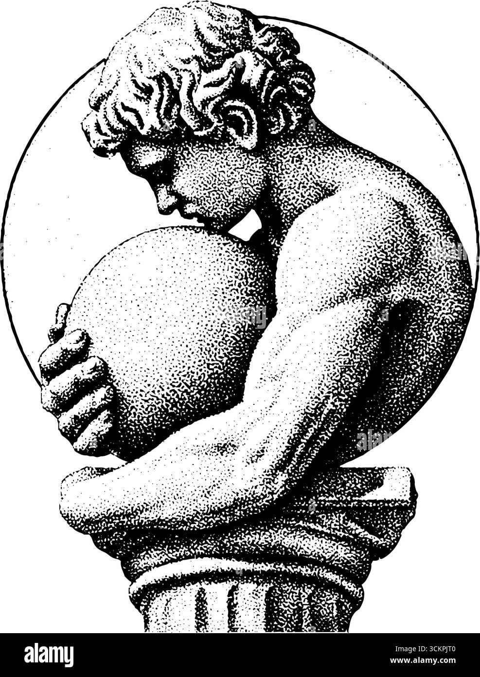 Statue de l'atlas de Dotwork portant la sphère céleste - mythologie et illustration de la force. Illustration de Vecteur