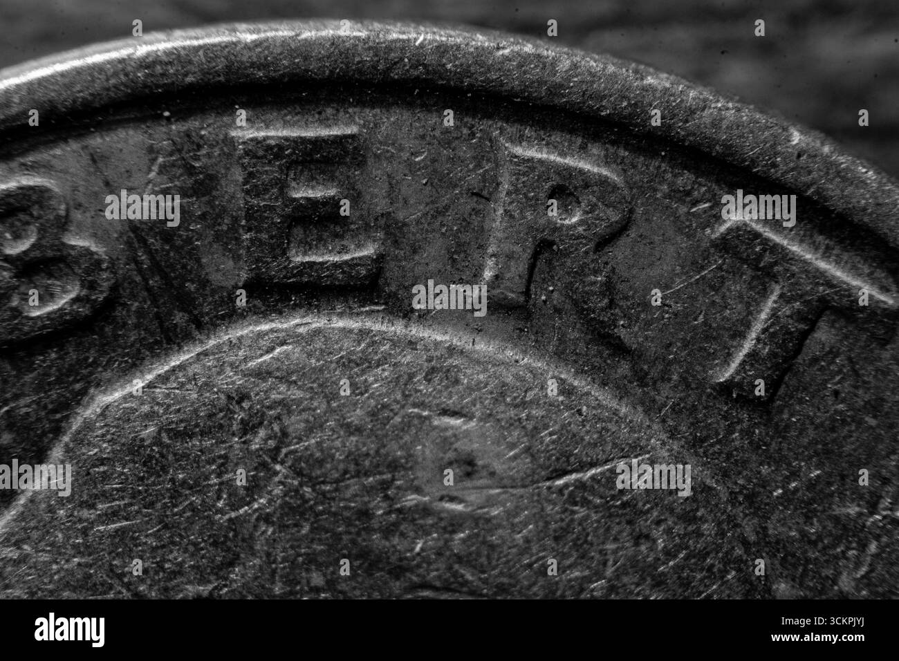 Gros plan sur US Quarter Dollar en B&W Banque D'Images