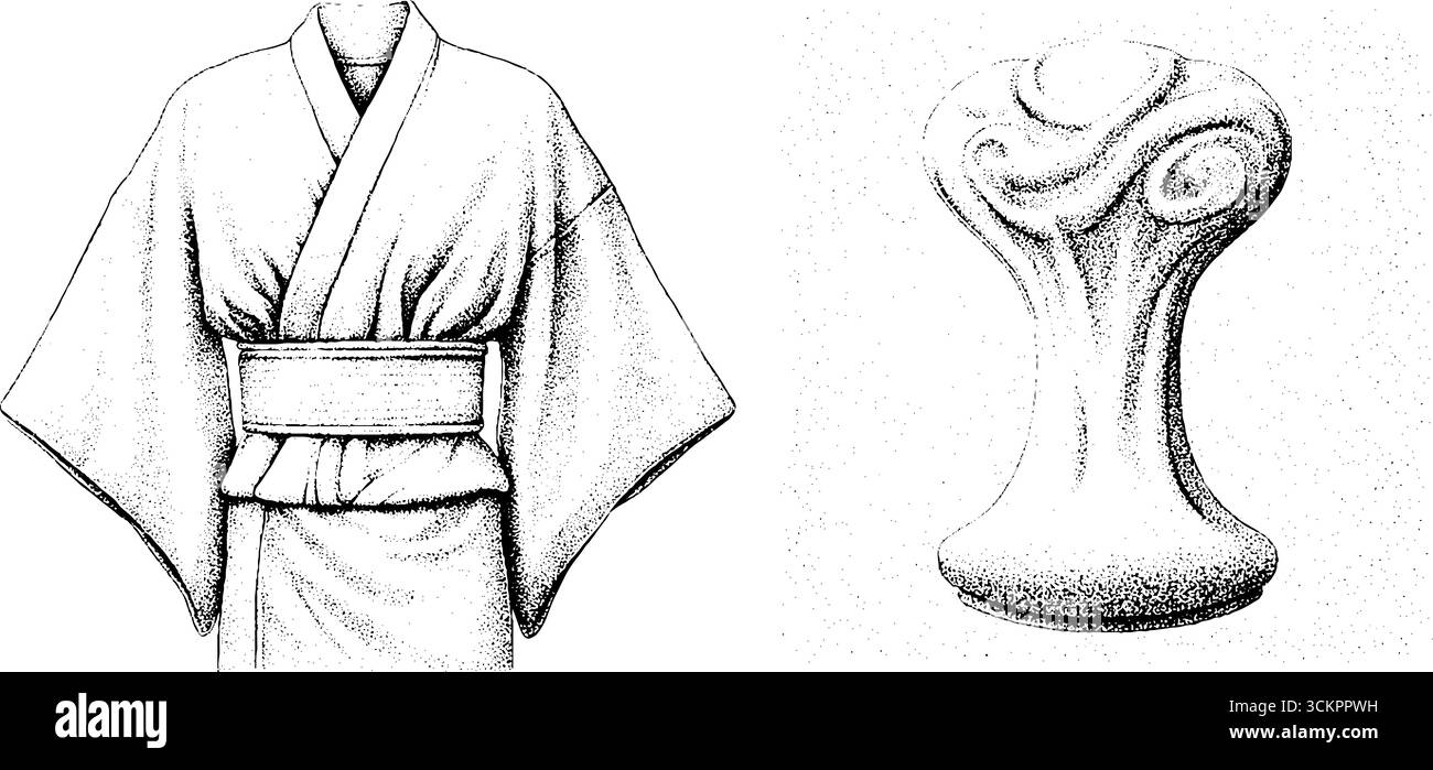 Kimono japonais traditionnel et design de ceinture obi pour l'appréciation culturelle et les concepts de mode. Illustration de Vecteur