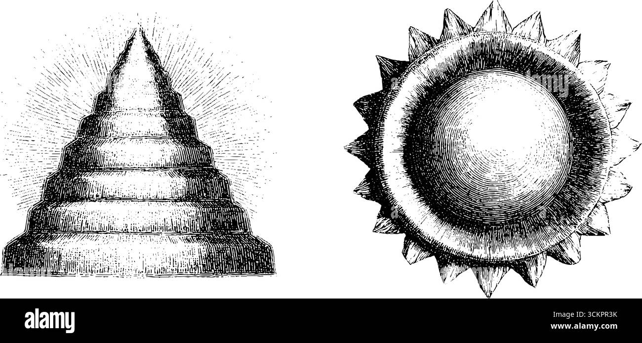 Conception de pyramides étagées et de cercles concentriques pour l'art abstrait et la création de motifs. Illustration de Vecteur