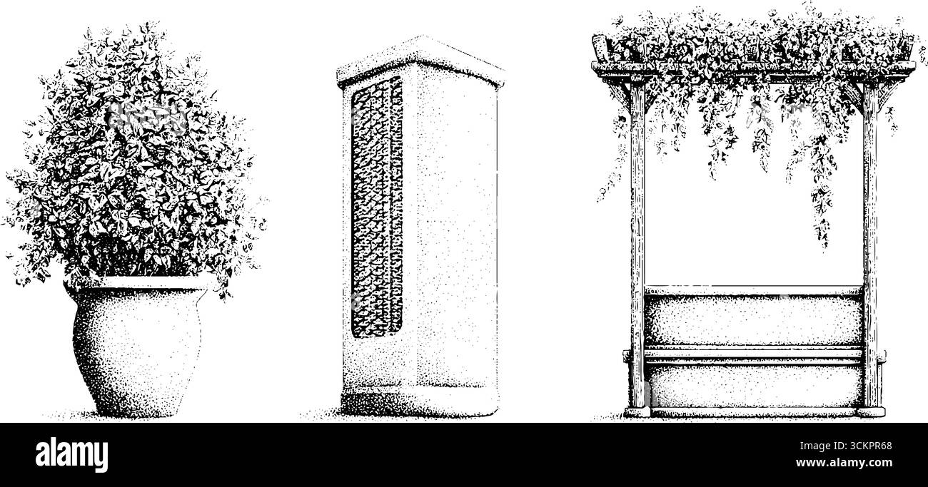 Écran à persiennes verticales moderne et blocs de sièges avec éléments de verdure. Illustration de Vecteur
