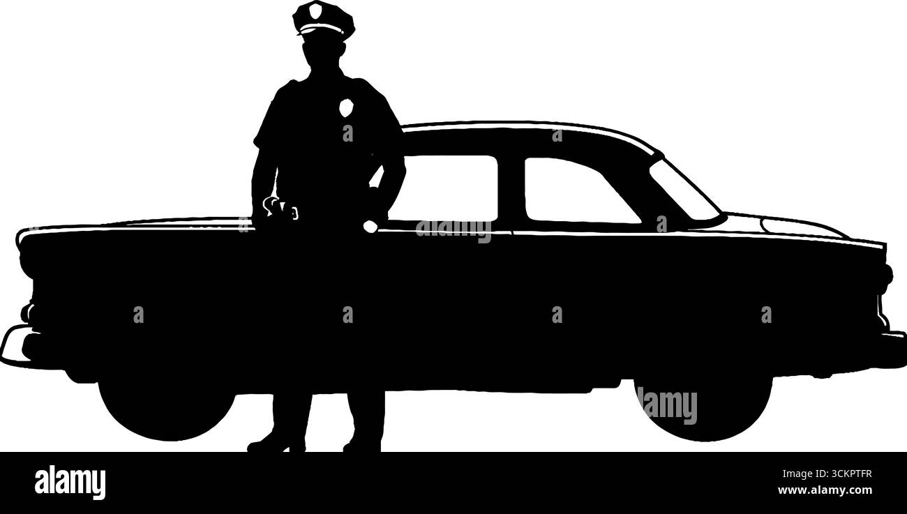 Silhouette de policier et voiture de patrouille pour la conception de l'application de la loi. Illustration de Vecteur