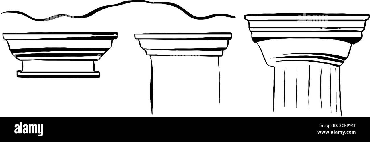 Ensemble d'illustration de lignes de frise romaine avec colonnes classiques. Illustration de Vecteur