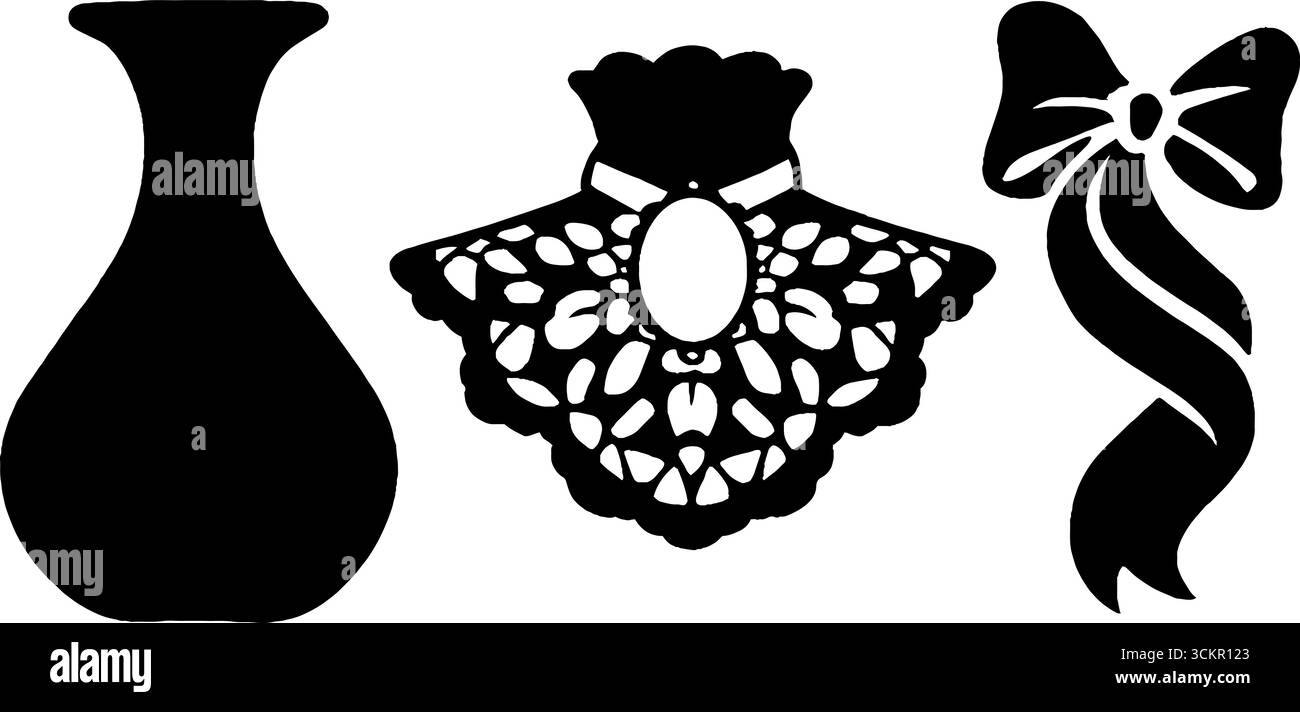 Ensemble élégant avec bouteille de parfum, collier en dentelle et motif camée pour accessoires de mode. Illustration de Vecteur