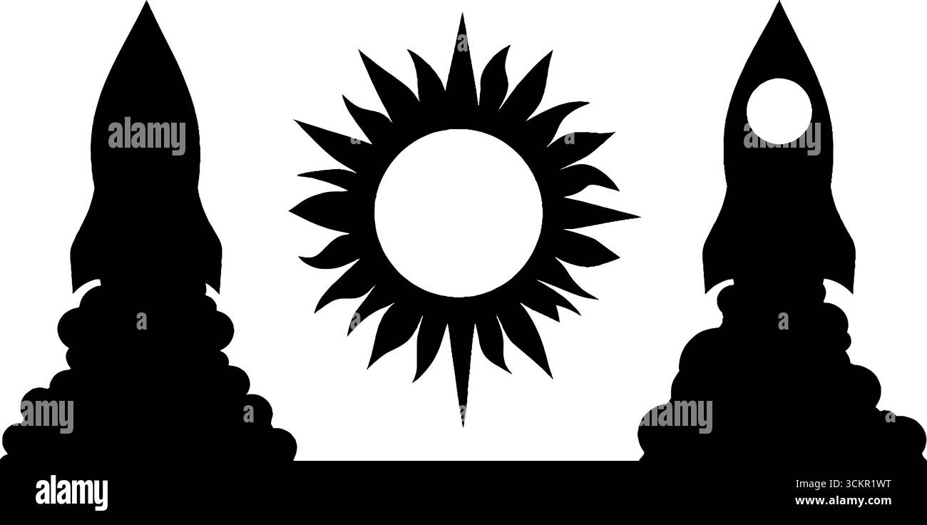 Silhouettes de fusée avec ligne d'orbite et lune pour la conception de l'exploration spatiale. Illustration de Vecteur