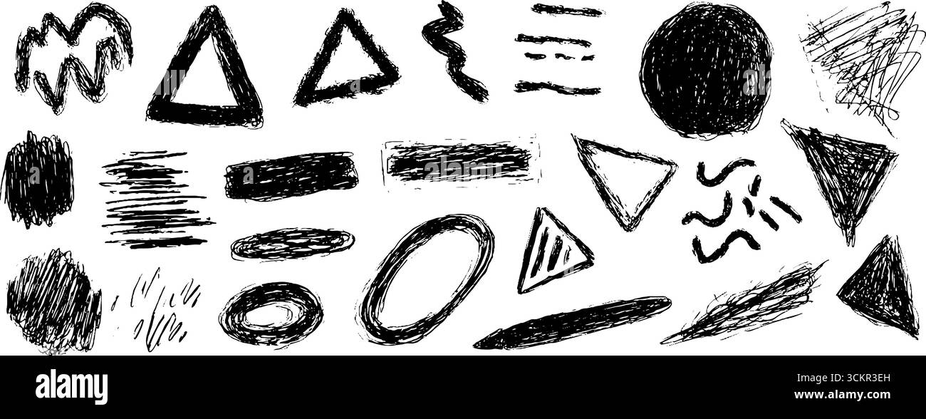 Eléments d'esquisse fragmentés abstraits pour des projets de conception créatifs. Illustration de Vecteur