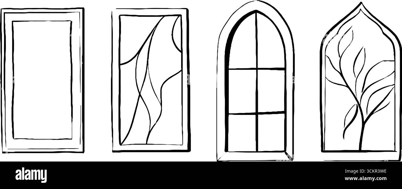 Ensemble d'illustrations au trait avec carreaux de mosaïque et motifs abstraits. Illustration de Vecteur
