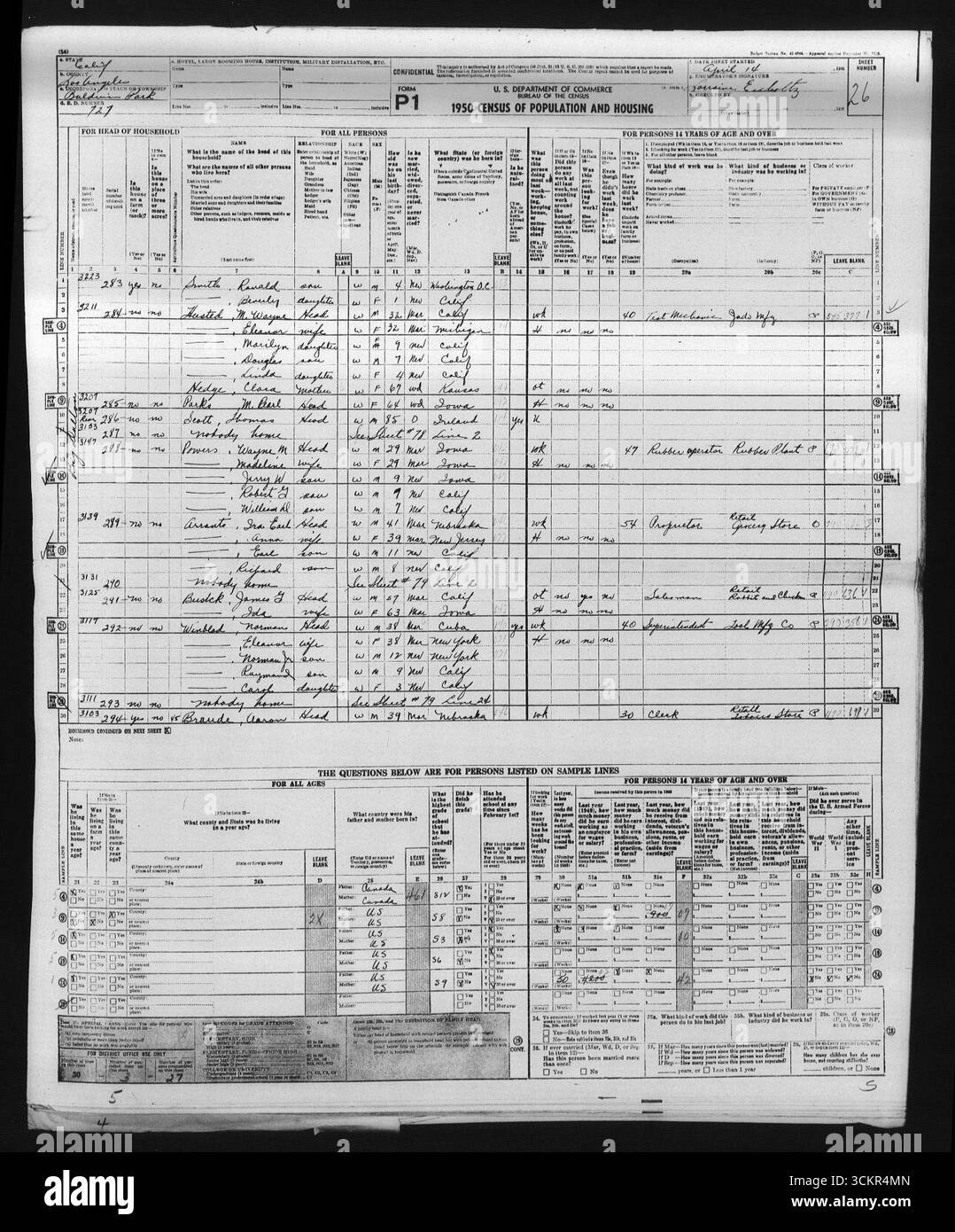 Norman Edward Winblad (1911-1980) dans le recensement américain de 1950. Banque D'Images