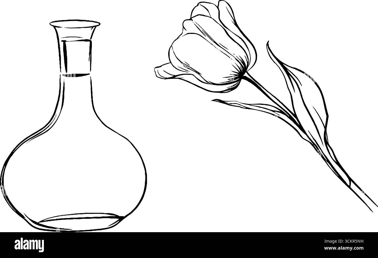 Art élégant de ligne d'atomiseur de parfum et fleur florale pour l'inspiration de conception. Illustration de Vecteur