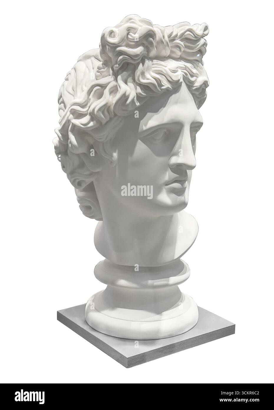 Réplique en plâtre du buste d'apollon isolé sur fond transparent, mettant en valeur l'art grec classique et la mythologie Banque D'Images