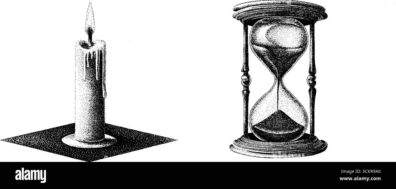 Élégance intemporelle : conception de points en cire de sablier et de bougie pour les tatouages. Illustration de Vecteur