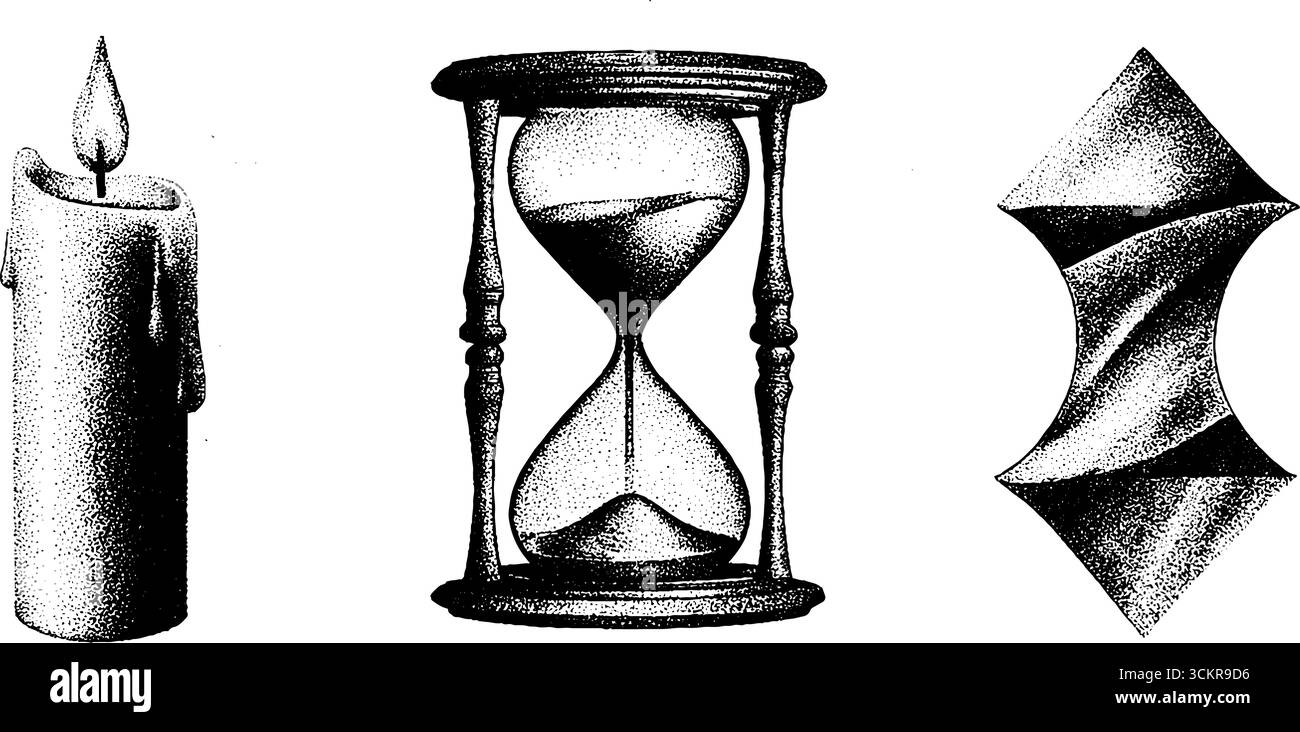 Conception complexe de tatouage dotwork avec des éléments de sablier et de cire de bougie pour l'expression artistique. Illustration de Vecteur