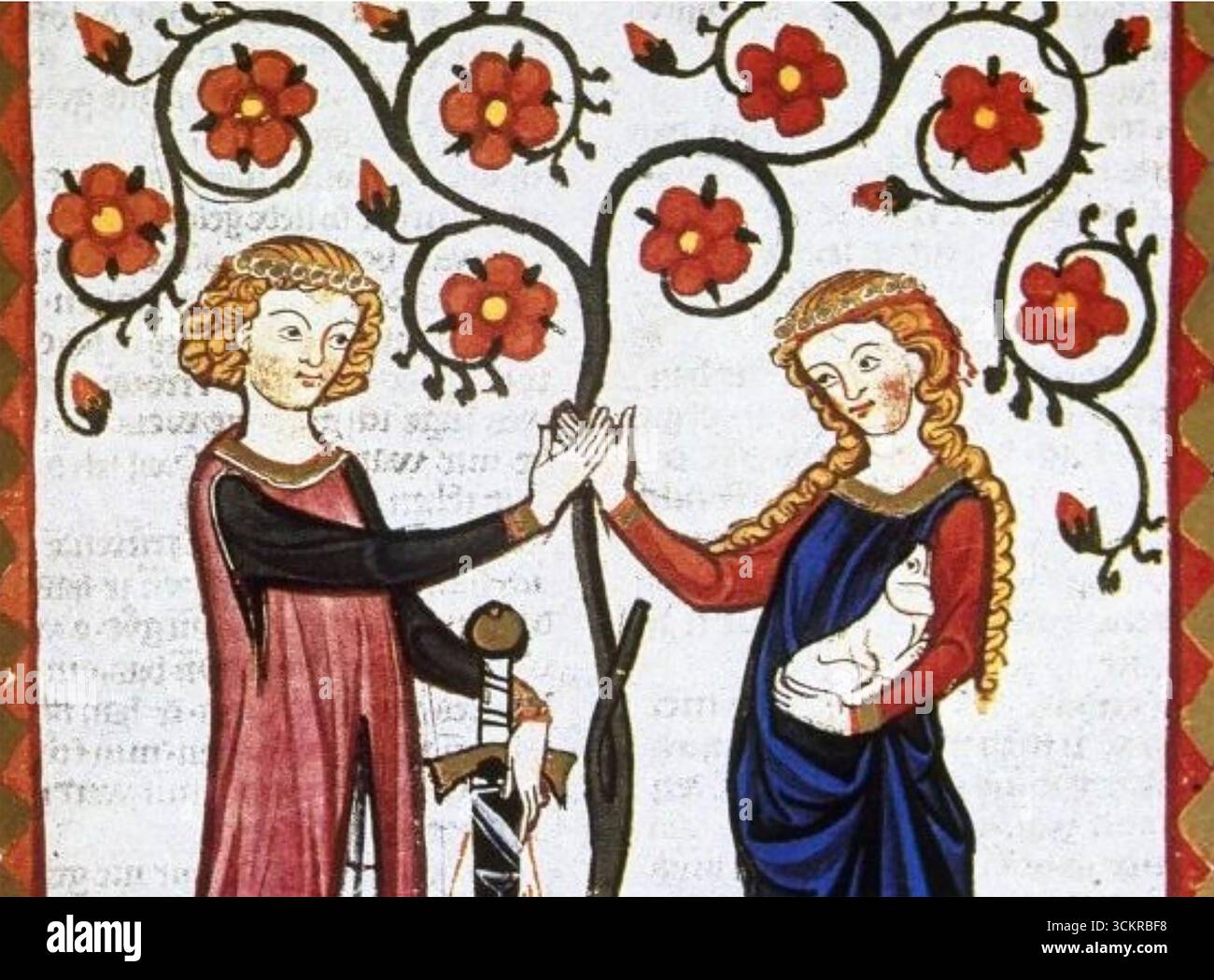 Berger von HORHEIM compositeur flamand de chansons d'amour (Minnesänger) et artiste. Détail d'une miniature manuscrite dans le Codex Manesse du début du XIVe siècle. Banque D'Images