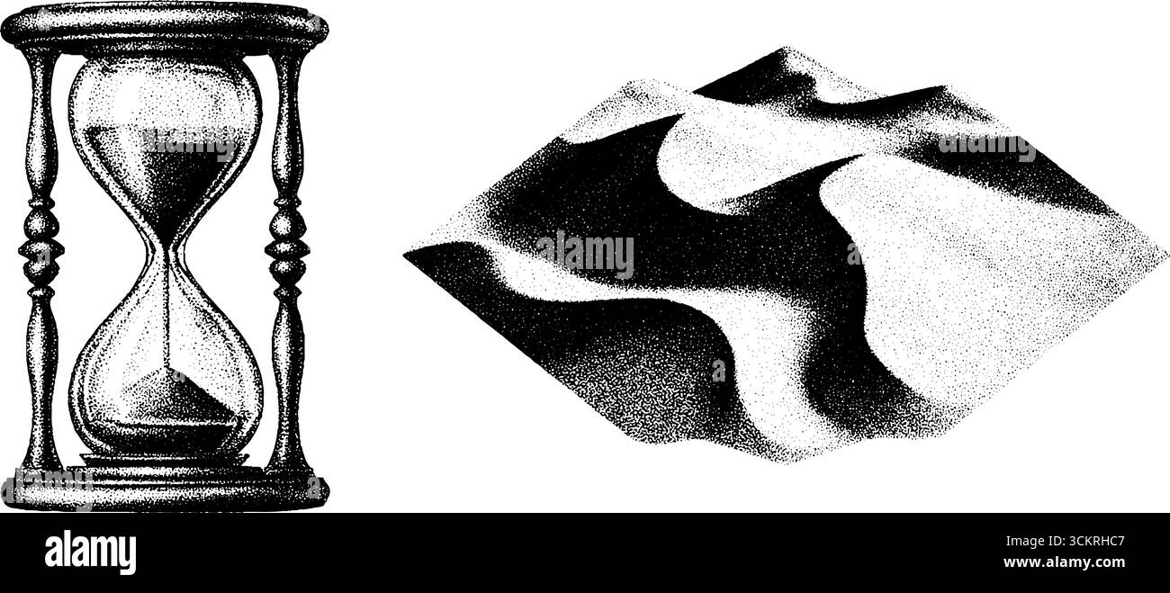 Concept de tatouage Dotwork avec sablier et thème de dunes du désert pour la conception artistique. Illustration de Vecteur