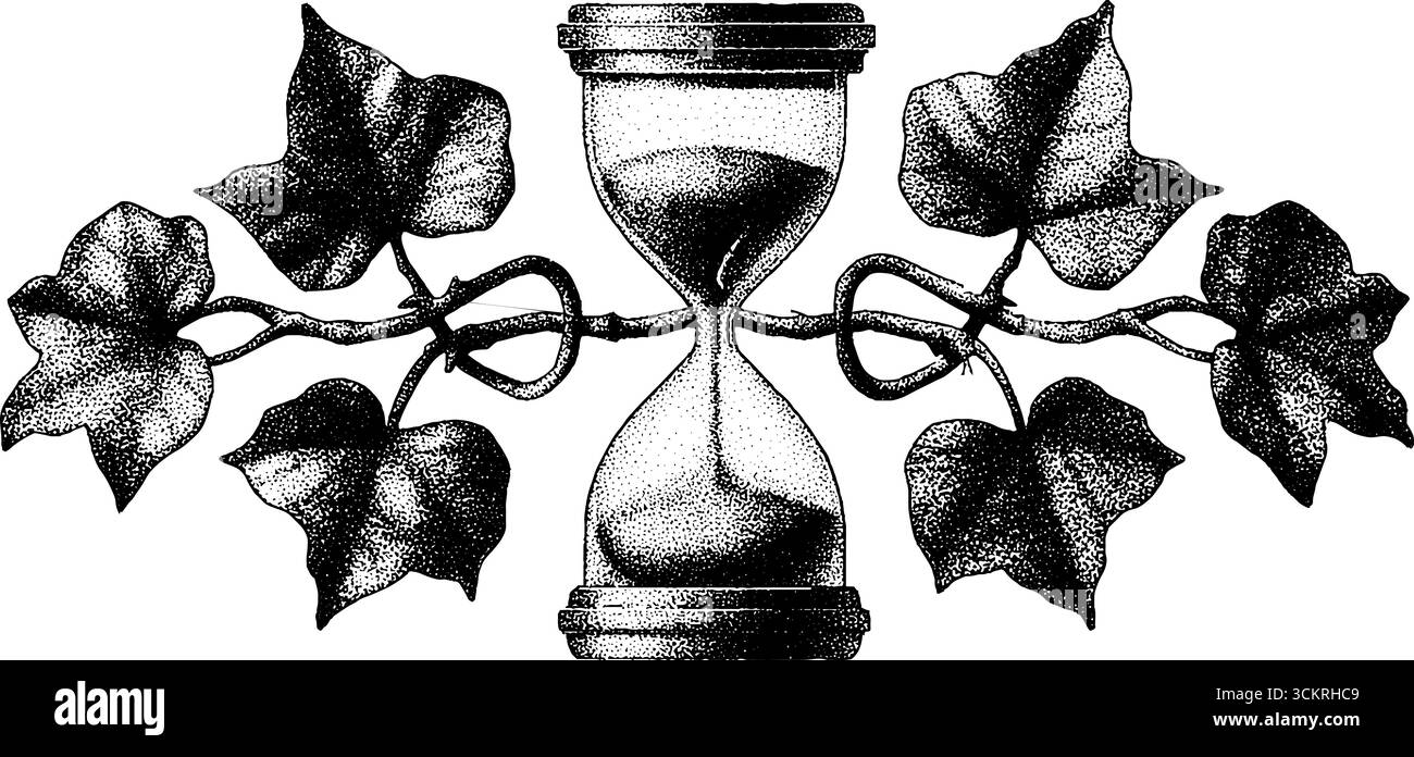 Motif de tatouage en pointillés en sablier et vigne lierre avec détails complexes. Illustration de Vecteur