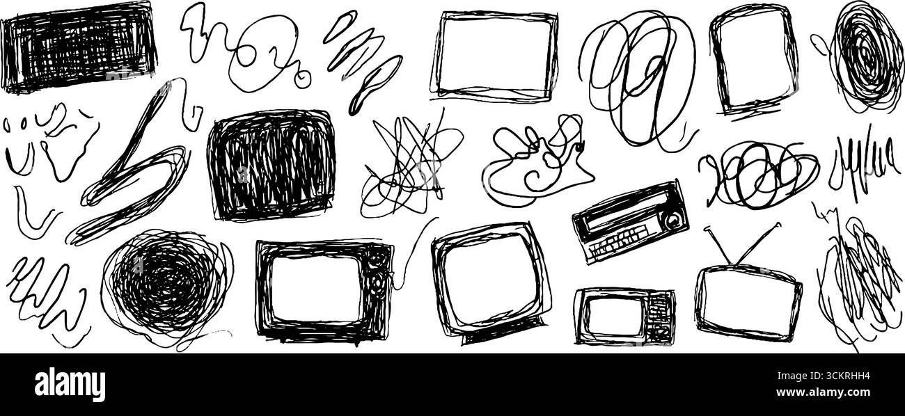 Électronique vintage avec esthétique dessinée à la main pour les projets de design rétro. Illustration de Vecteur