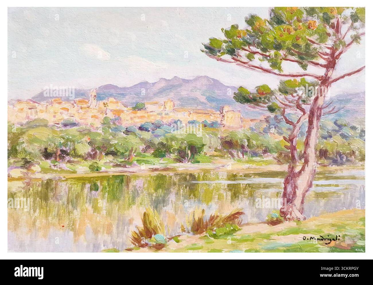 Olynthe Madrigali - rare vue de Porto Vecchio en Corse huile sur panneau signée en bas à droite dimensions 23,8 x 33,5 cm, pas d'encadrement. Banque D'Images