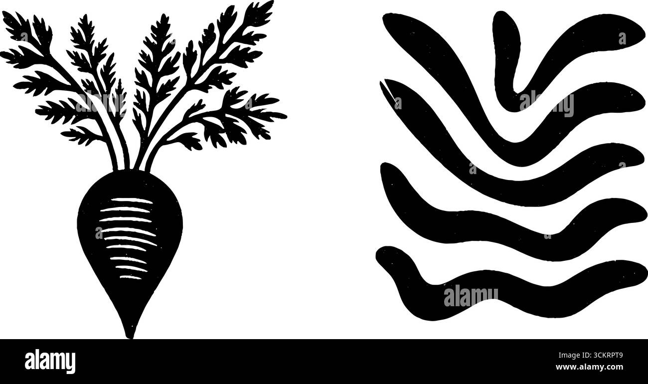 Racine de carotte avec dessus feuillu et design de ligne de sol pour la nature et le jardinage thèmes. Illustration de Vecteur