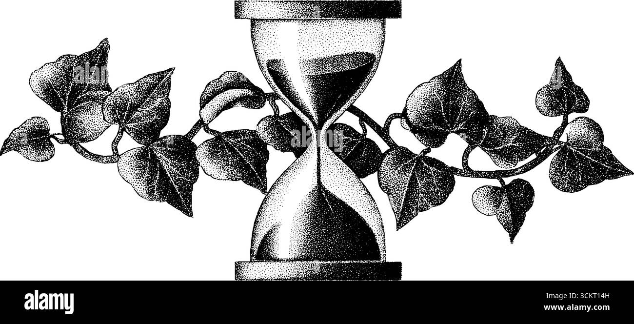 Design élégant tatouage à pois avec sablier et vigne lierre pour une inspiration artistique. Illustration de Vecteur