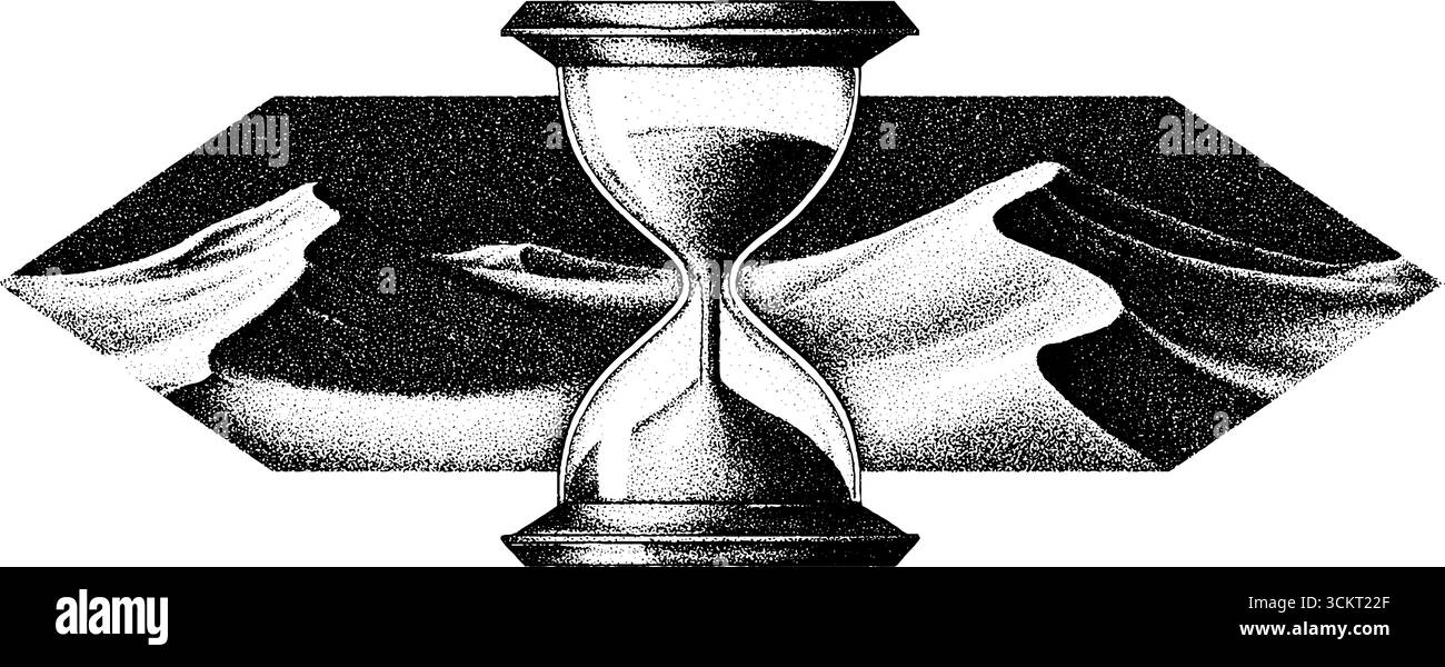 Conception complexe de tatouage de dotwork de sablier et de dunes du désert. Illustration de Vecteur