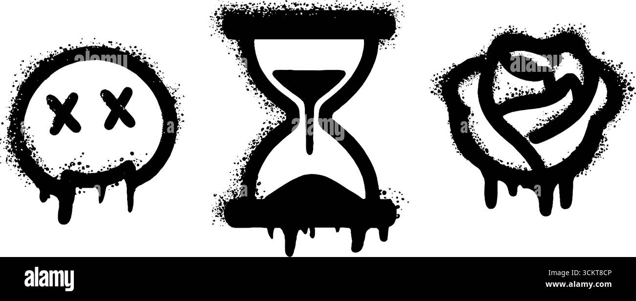 Graffiti art avec sablier, serpent et illustrations de rose. Illustration de Vecteur