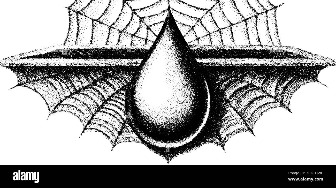 Conception complexe de tatouage de dotwork avec goutte de rosée et toile d'araignée. Illustration de Vecteur