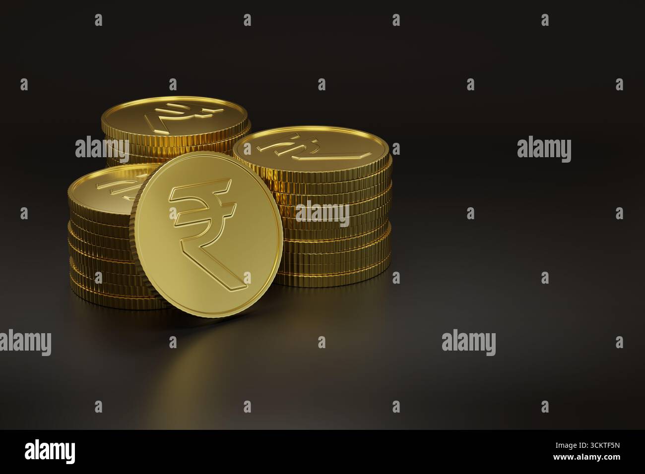 Pièces d'or avec signe de roupie avec espace de copie. illustration 3d. Banque D'Images