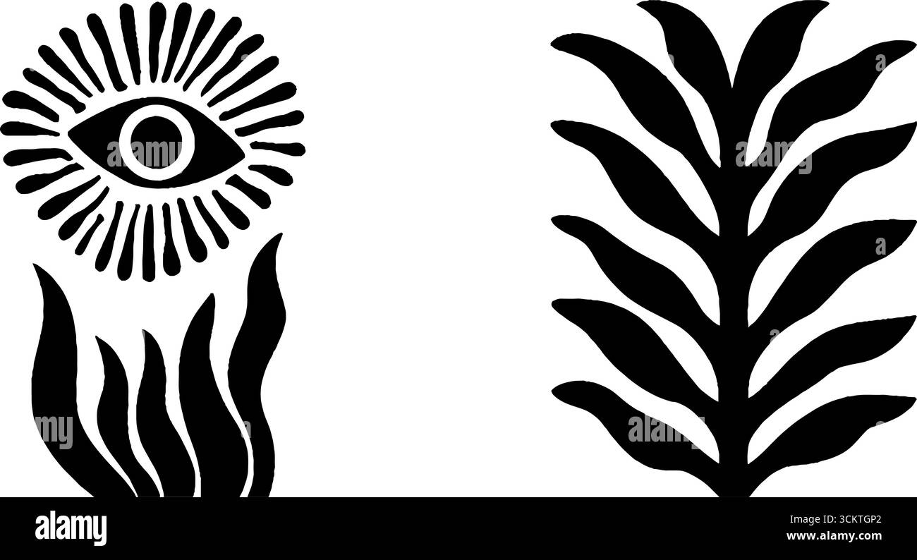 Symboles mystiques et éléments de la nature avec prisme de cristal et concept de brouillard forestier. Illustration de Vecteur