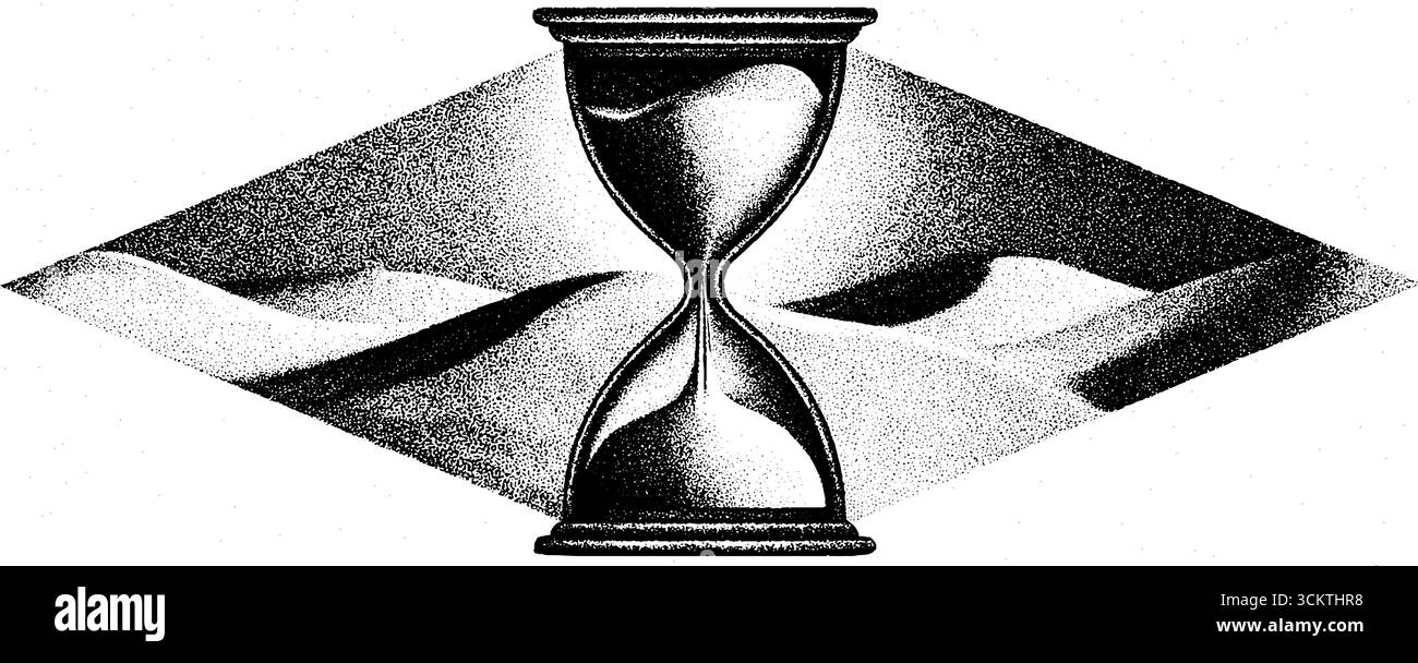 Temps et nature : tatouage en pointillés avec sablier et dunes du désert. Illustration de Vecteur