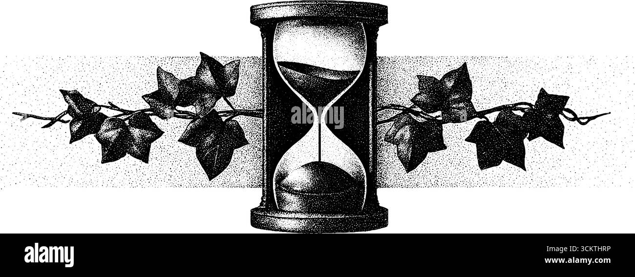 Motif tatouage à pois complexe avec sablier et motif vigne lierre. Illustration de Vecteur