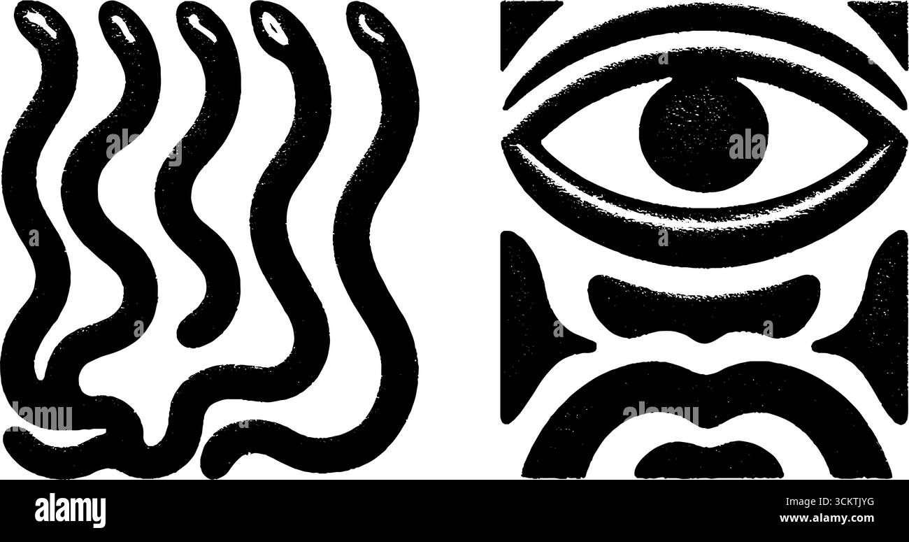 Motifs mythologiques antiques : boucles de serpent gorgon et motif mosaïque d'yeux. Illustration de Vecteur