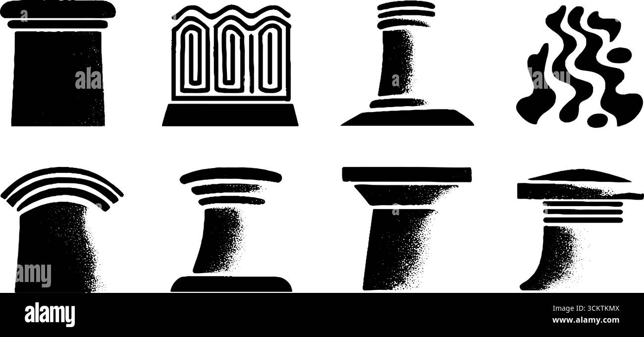 Collection de cheminées industrielles et de toits pour des concepts architecturaux. Illustration de Vecteur