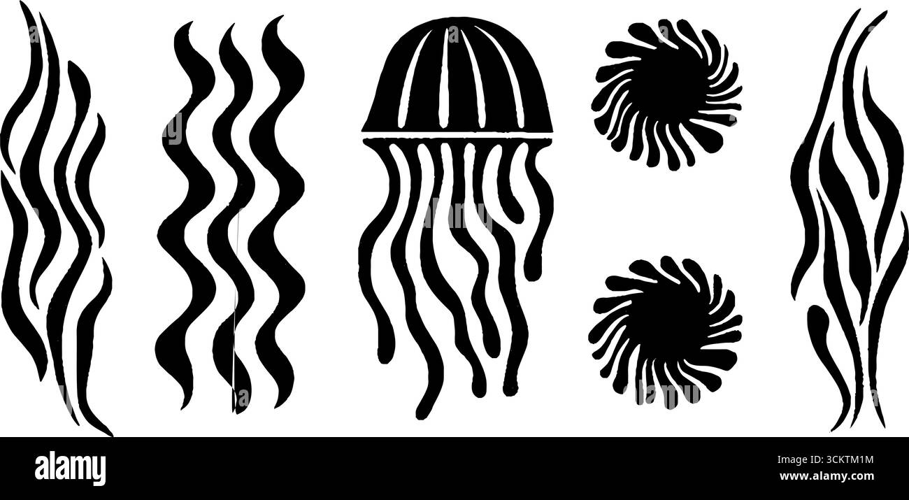 Conception de la vie marine avec des éléments de méduses et de plancton brillants pour des projets créatifs. Illustration de Vecteur