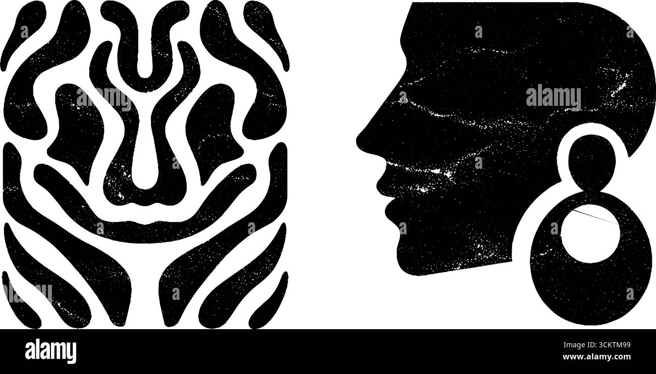 Art abstrait en noir et blanc avec visage stylisé et motifs. Illustration de Vecteur Art abstrait en noir et blanc avec visage stylisé et motifs. Illustration de Vecteur