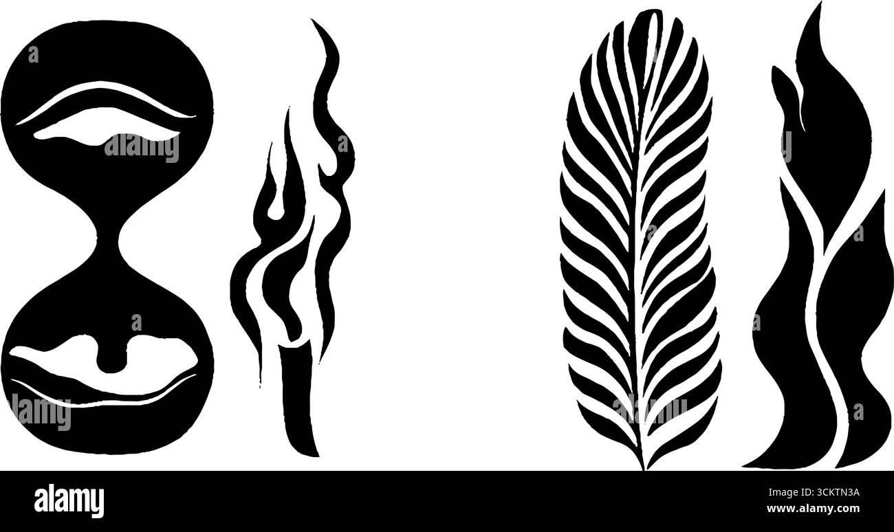 Éléments gothiques ensemble avec sablier, crâne, plume de corbeau et conception de bougie. Illustration de Vecteur