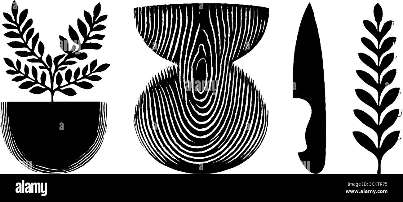 Symboles de rituel Oracle avec bol, couteau sacrificiel et motif laurier. Illustration de Vecteur