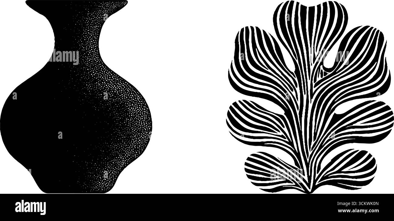 Vase noir minimaliste et motif feuille de vigne pour un décor moderne. Illustration de Vecteur