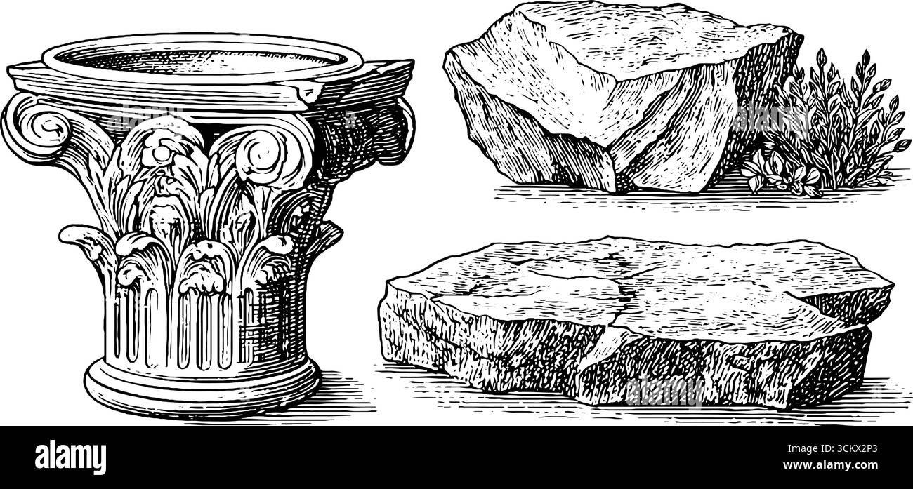 Runes symboliques anciennes et tableaux de colonnes complexes pour la conception historique. Illustration de Vecteur